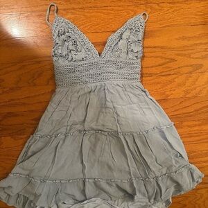 American Threads Light Blue Crochet Bust Tiered Dress